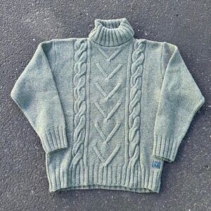 Irelands Eye Womens Cable Knit Green Wool Sweater Size large